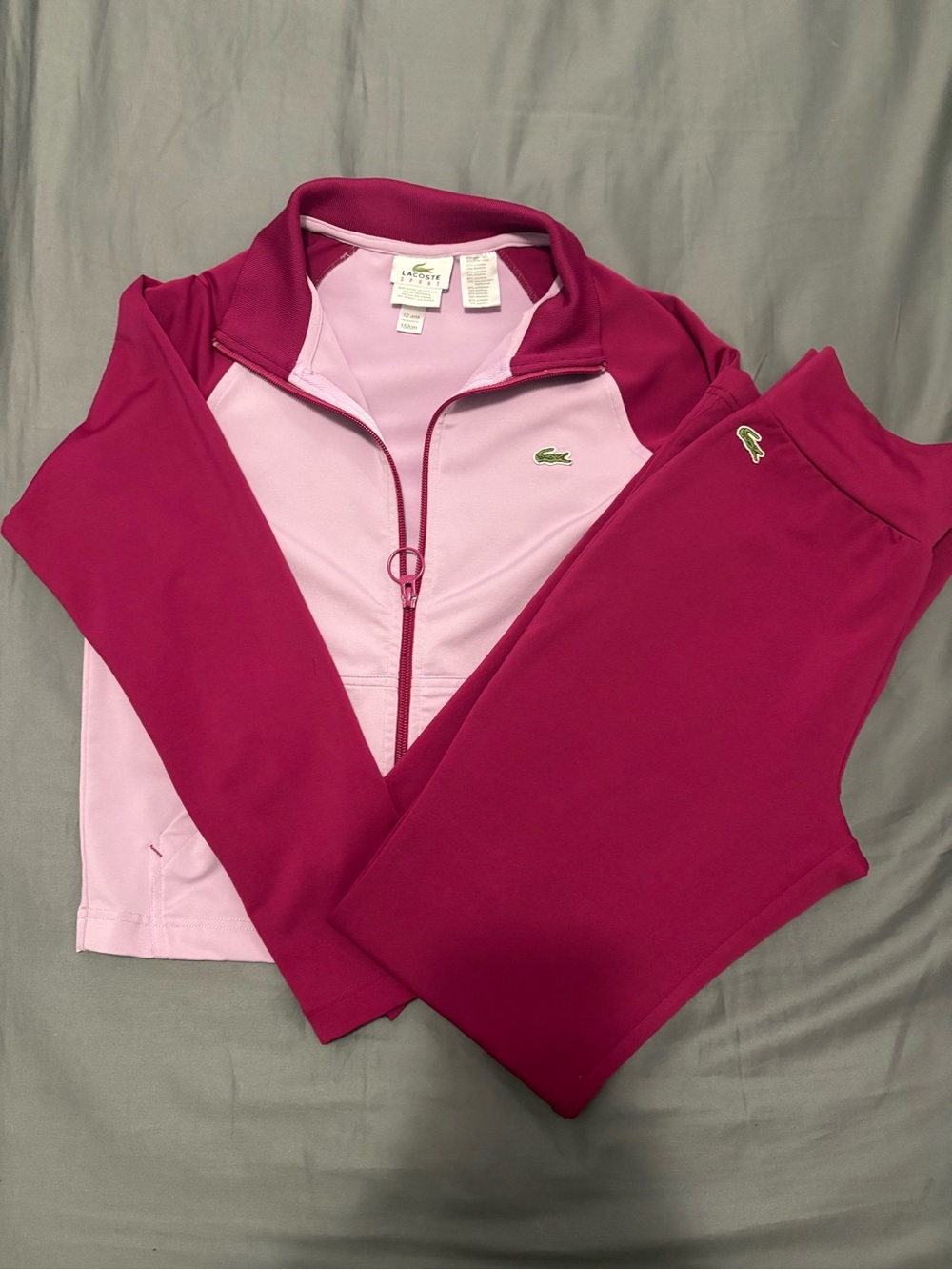 Lacoste Girls' Hot Pink & Light Pink Zip Track Pants - Kids Joggers